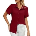 thumbnail image 1 of Quinlirra Womens Tops Clearance Women's Fashion Short Sleeve Buttons Round Neck Easter Solid Color Loose Tops Blouse Sleeve, 1 of 9