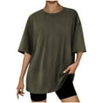 thumbnail image 1 of Quinlirra Womens t shirts casual Women's Solid Oversized T Shirts Casual Short Sleeve Shirts Loose Crewneck Drop Shoulder Back Patch Pullover Tops Tees, 1 of 4