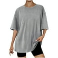 thumbnail image 1 of Quinlirra Womens t shirts casual Women's Solid Oversized T Shirts Casual Short Sleeve Shirts Loose Crewneck Drop Shoulder Back Patch Pullover Tops Tees, 1 of 4