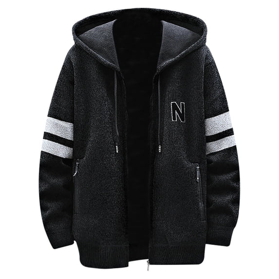 Quinlirra Work Jackets for Men Men Casual Patchwork Long Sleeve Knitting Hooded Cardigan Zipper Sweater