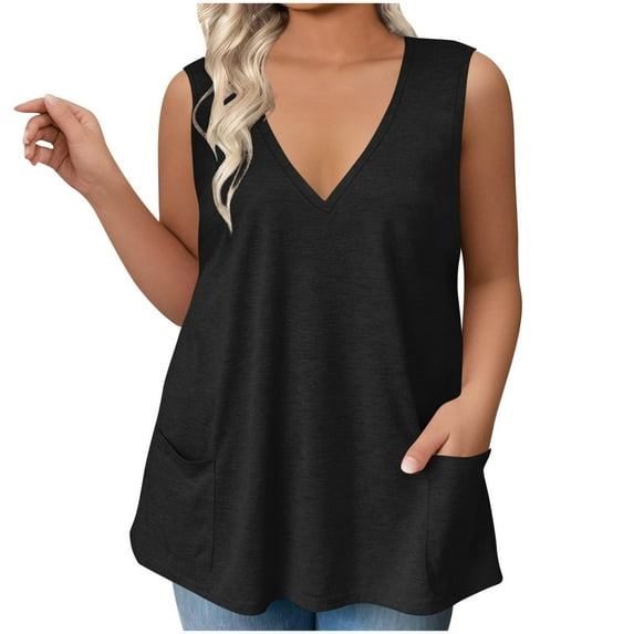 Quinlirra tank top for women under $5 Women's Fashionable Casual Solid Color Sleeveless V-Neck Top