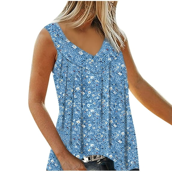 Quinlirra tank top for women under $5 Womens Print Tank Tops V-Neck Basic Casual Flowy Summer Sleeveless T-Shirt