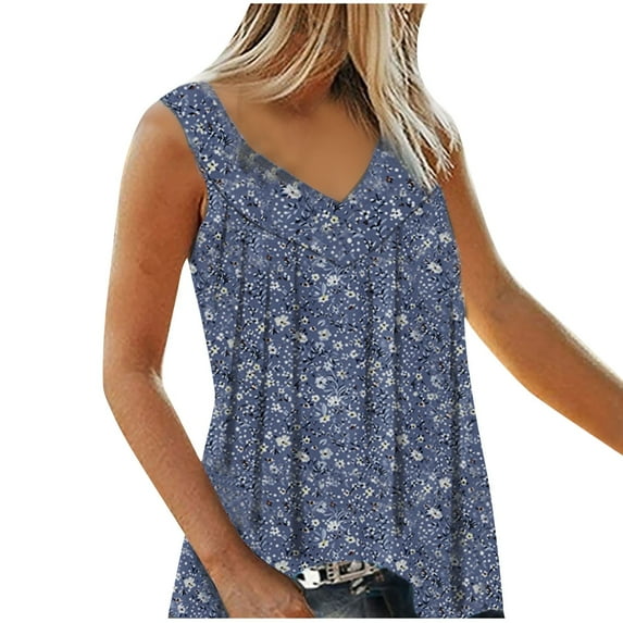 Quinlirra tank top for women under $5 Womens Print Tank Tops V-Neck Basic Casual Flowy Summer Sleeveless T-Shirt