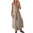 thumbnail image 1 of Quinlirra women's long pants suit Women'S Solid Color Drawstring Pocket Irregular Wide-Leg Jumpsuit, 1 of 5