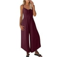 thumbnail image 1 of Quinlirra women's long pants suit Women'S Solid Color Drawstring Pocket Irregular Wide-Leg Jumpsuit, 1 of 5