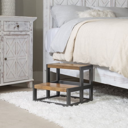 Powell Quinn 2-Tier Wood and Metal Bed Steps, Pewter