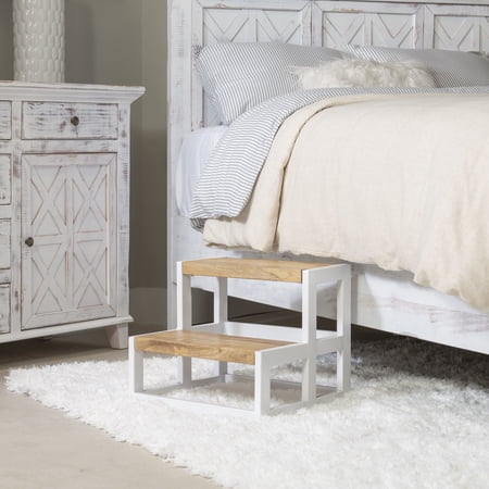 Powell Quinn 2-Tier Wood and Metal Bed Steps, White