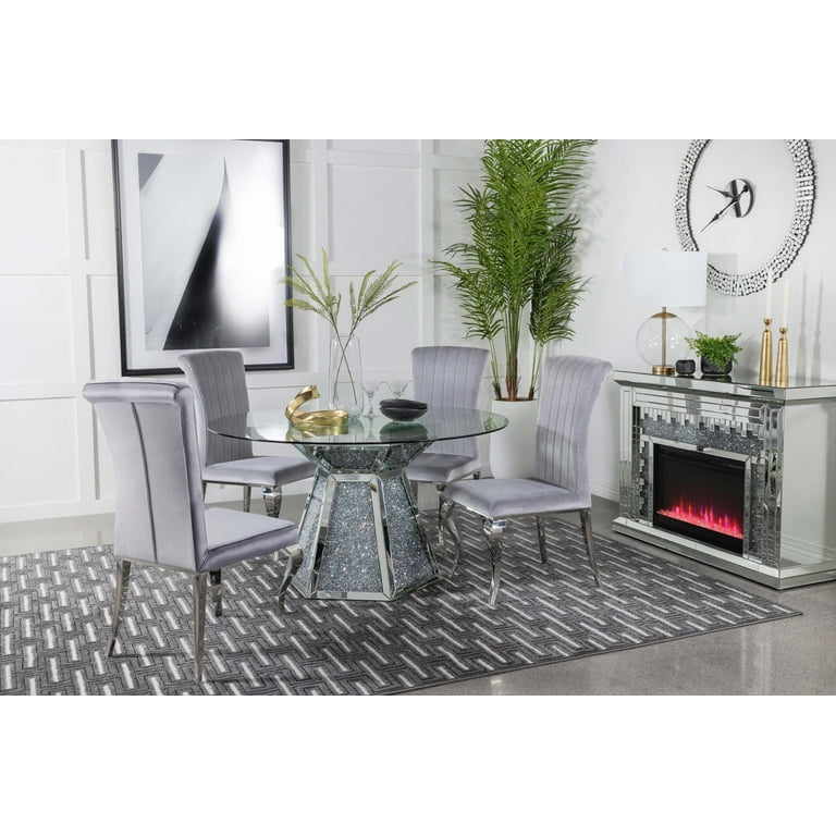 Quinn 5 piece Hexagon Pedestal Dining Room Set Mirror and Grey