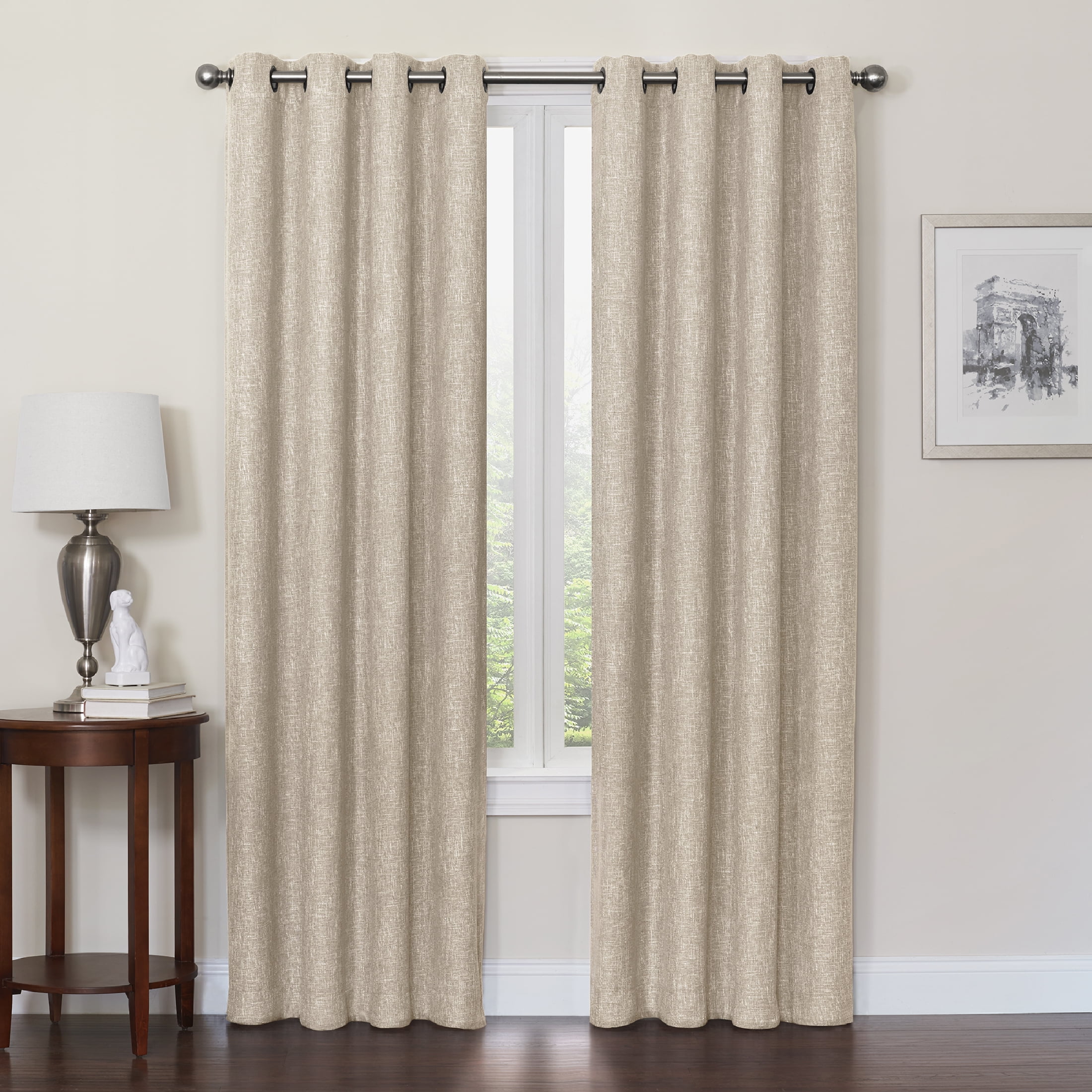 Quinn Blackout Single Curtain Lined Grommet Panel, 50" x 108", Linen