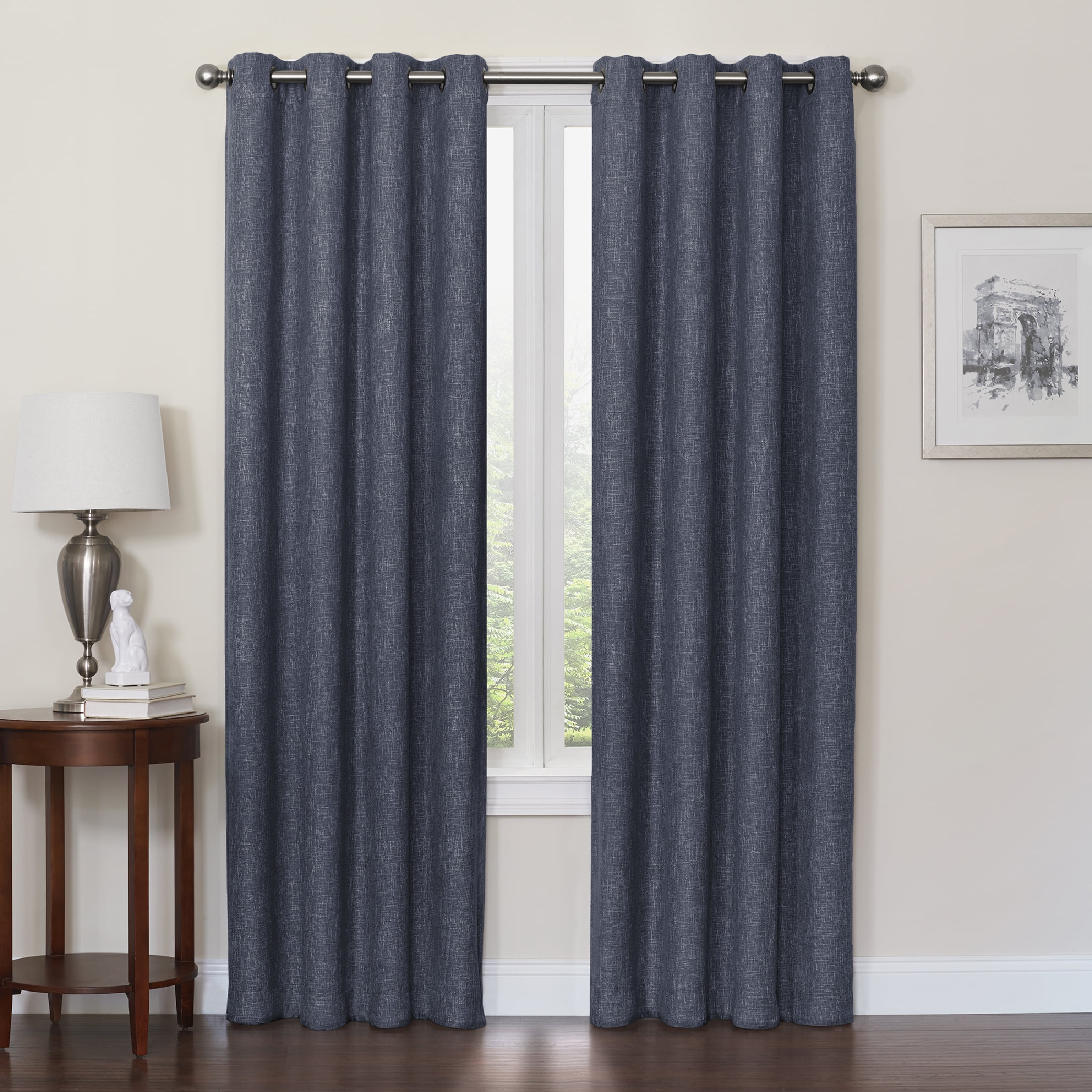 Quinn Blackout Single Curtain Lined Grommet Panel, 50" x 84", Navy