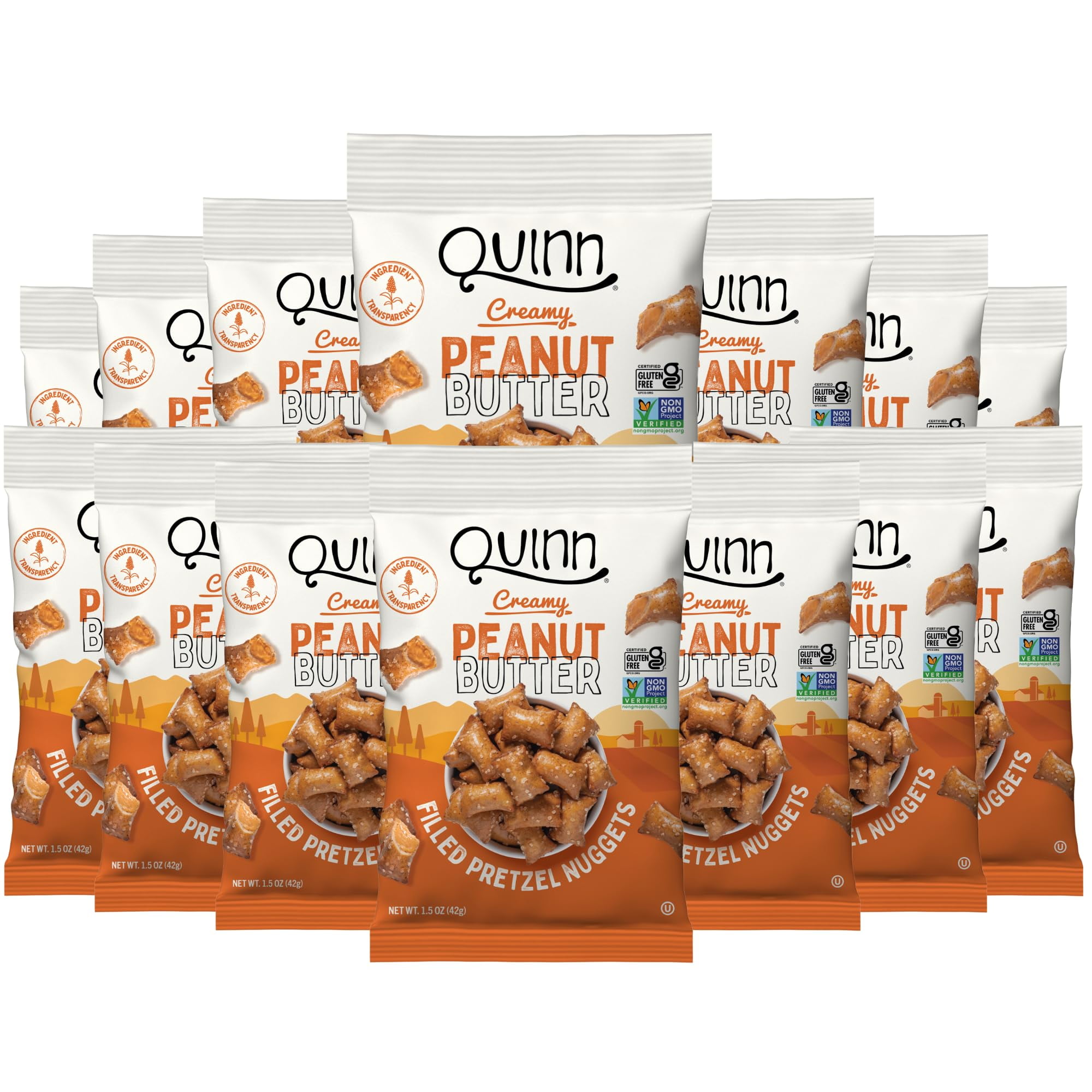 Quinn Creamy Peanut Butter Filled Pretzel Nuggets MDH1- Made with Real Ingredients, Whole Grain Sorghum, Sea Salt, Vegan, Gluten Free, Dairy Free, Non-GMO - 1.5 Oz (Pack of 14)
