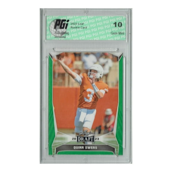 Quinn Ewers 2023 Leaf Football #28 Green SP Texas Rookie Card PGI 10