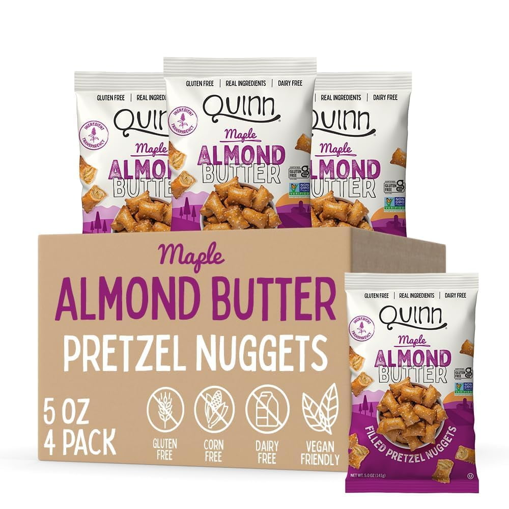Quinn Gluten Free Maple DMF15 Almond Butter Filled Pretzel Nuggets - Made with Real Ingredients, Whole Grain Sorghum, Sea Salt, Vegan, Dairy Free, Non-GMO - 5 Oz (Pack of 4)