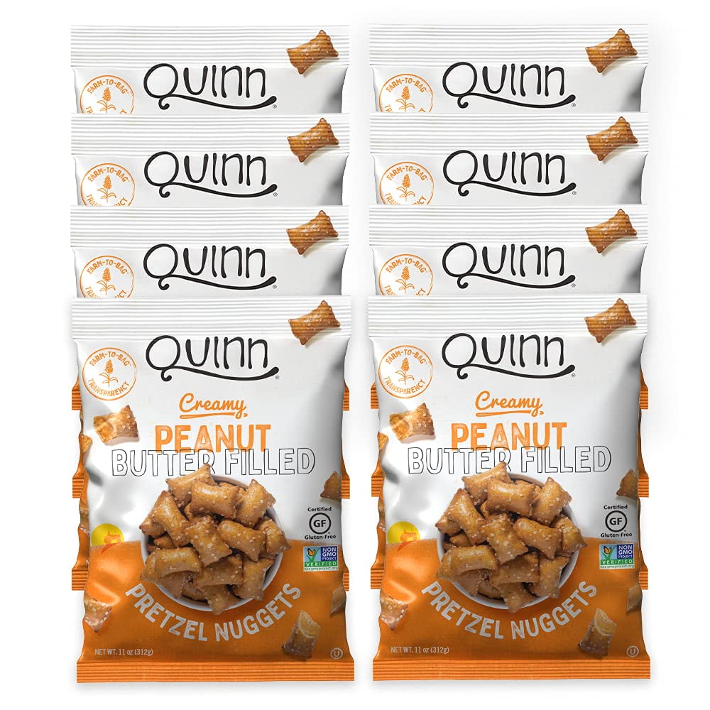 Quinn Gluten Free Peanut TGF4Butter Filled Pretzel Nuggets - Made with Real Ingredients, Whole Grain Sorghum, Sea Salt, Vegan, Dairy Free, Non-GMO - 11 Oz (Pack of 8)