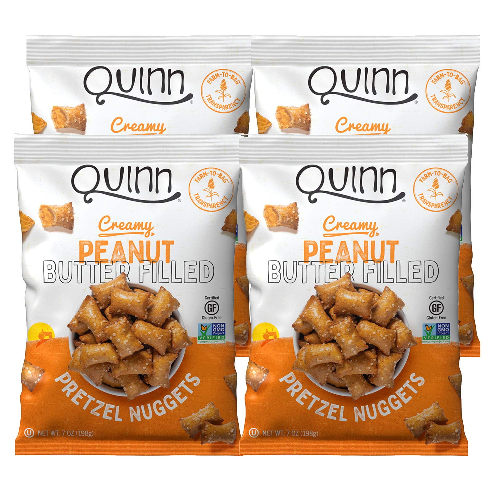 Quinn Gluten FreeTRDNPeanut Butter Filled Pretzel Nuggets - Made with Real Ingredients, Whole Grain Sorghum, Sea Salt, Vegan, Dairy Free, Non-GMO - 7 Oz (Pack of 4)