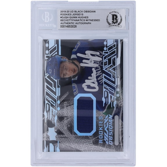 Quinn Hughes Vancouver Canucks Autographed 2019-20 Upper Deck Black Obsidian Rookie Jerseys #OJ-QH Beckett Fanatics Witnessed Authenticated Rookie Card - Fanatics Authentic Certified