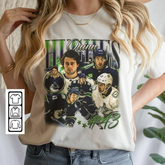 Quinn Hughes Vancouver Ice Hockey Shirt, Vintage 90s Hockey Fan Tee, Canucks Christmas Gift, Hockey Shirt Gift ,White Color,Size XL