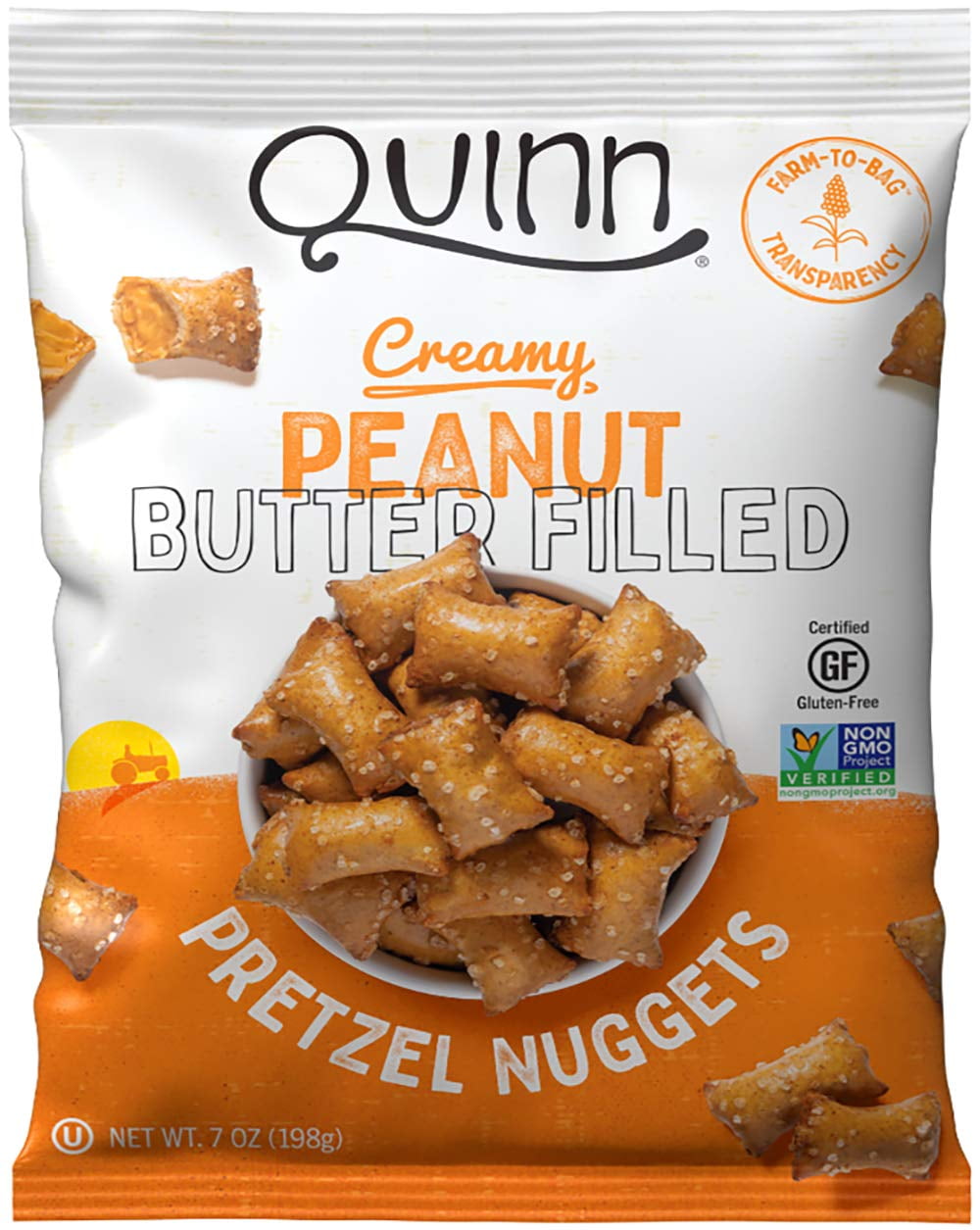 Quinn Peanut Butter Filled Pretzel Nuggets, Gluten Free, Corn, Soy, Dairy Free & Vegan Friendly, Non-GMO, 7 oz Bag