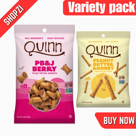 Quinn Snacks Filled Pretzel Variety Pack, 8 Count (6 oz Bags, Peanut Butter & Honey Sticks, PB&J Berry Nuggets), Gluten Free Gourmet Snack
