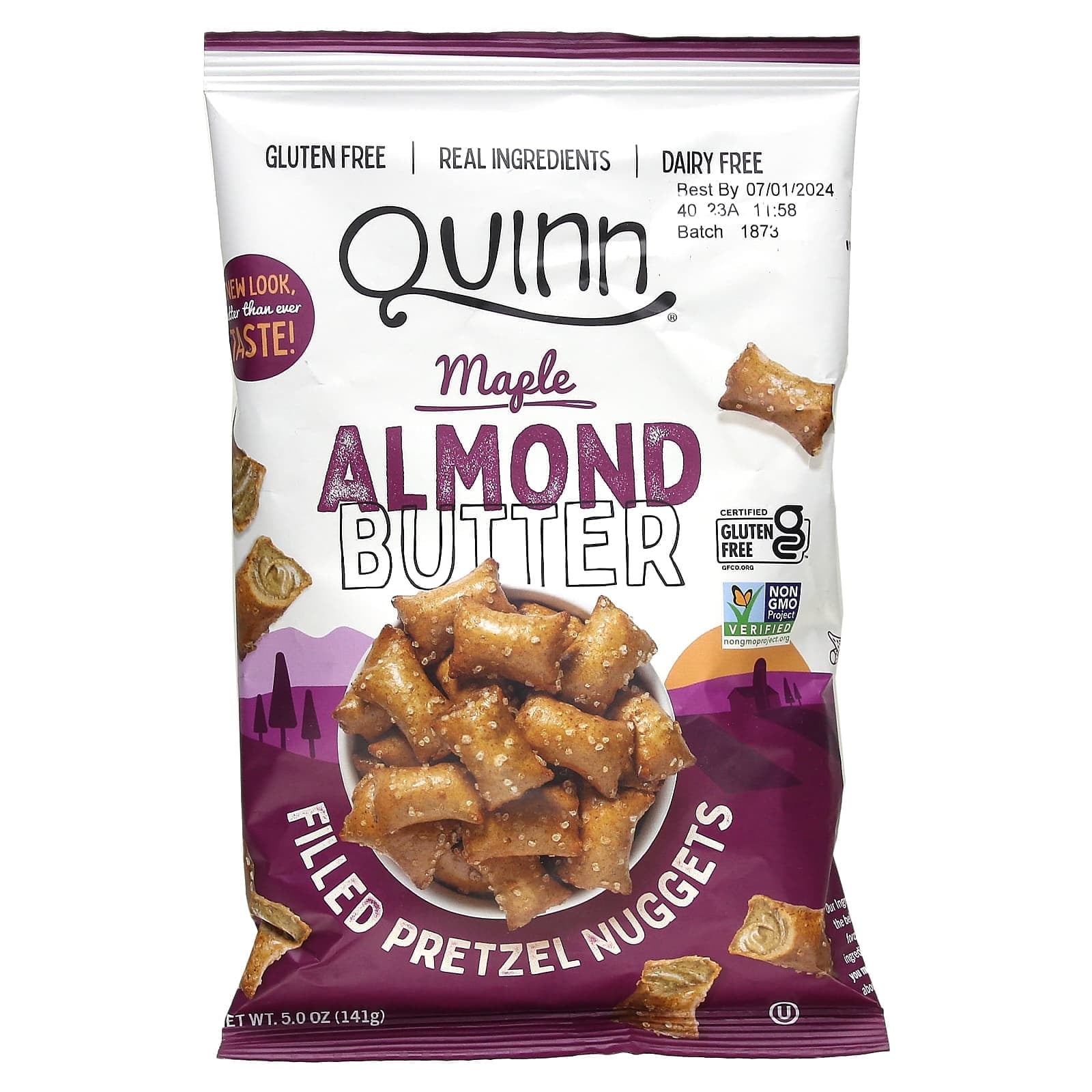 Quinn Snacks Plant Based Filled Pretzel Nuggets Almond Butter -- 5 oz Pack of 3
