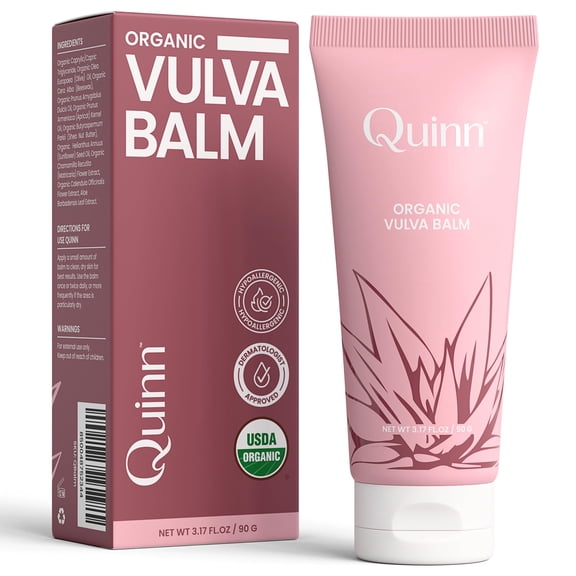 Quinn Wellness Organic Vulva Balm Intimate Skin Care & Vaginal Moisturizer Relieves Dryness, Itching & Irritation Menopause Support & Hormone Free Non-Staining & Hydrating 3.17 oz (90g)