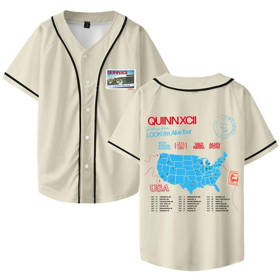 Quinn XCII Look I'm Alive Tour 2025 Merch Baseball Jersey Shirt V-Neck Women Men Short Sleeve Streetwear Clothes