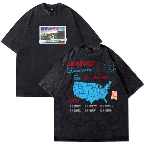 Quinn XCII Look I'm Alive Tour 2025 Merch T-Shirt Cotton Wash Tee Women Men Short Sleeve Casual Crewneck Tee