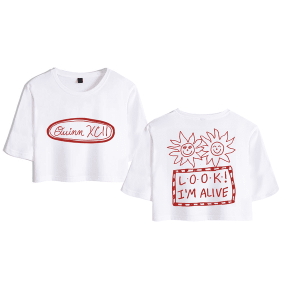 Quinn XCII Merch LOOK! I'm Alive Crop Top Midriff-Baring Tshirt Girl Short Sleeve