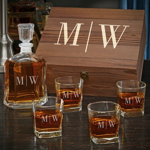 Quinton Personalized Argos Whiskey Decanter Set and Square Rocks Glasses