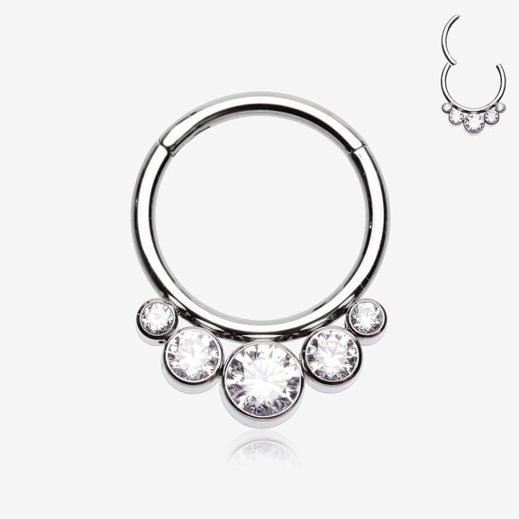 Quintuple Gem Sparkle Seamless Steel Clicker Hoop Ring