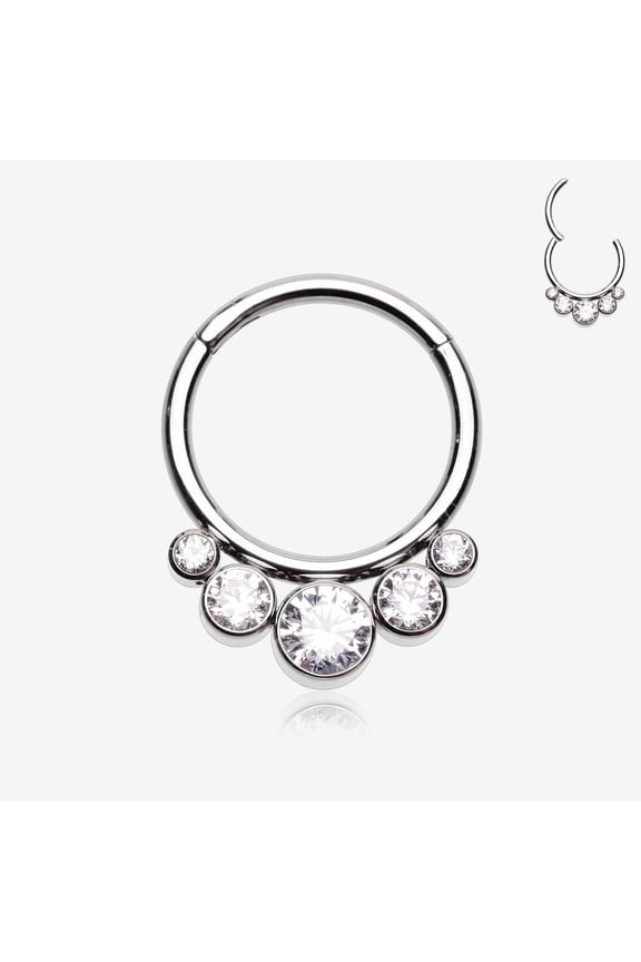 Quintuple Gem Sparkle Seamless Steel Clicker Hoop Ring