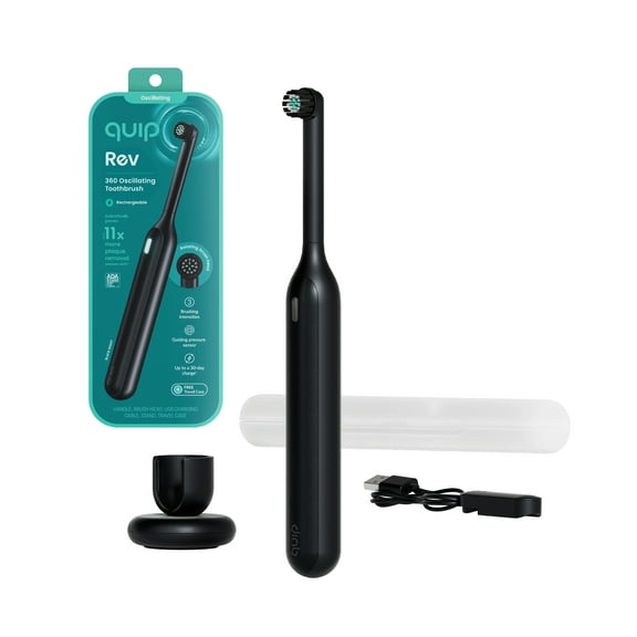 Quip Rev Oscillating Rechargeable Electric Toothbrush, Adult Compact Head, Black Night
