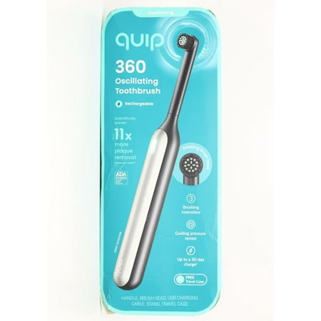 quip Rev Oscillating Rechargeable Electric Toothbrush + Travel Case - Black/Silver