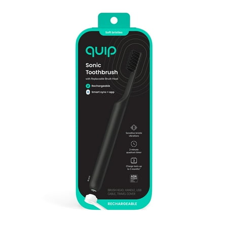 Quip Adult All-Black Plastic Full Head Smart Rechargeable Electric Toothbrush