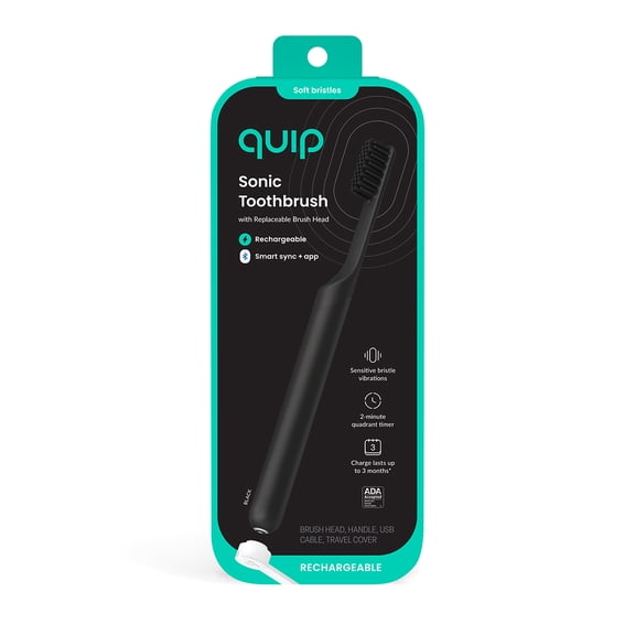 Quip Adult All-Black Plastic Full Head Smart Rechargeable Electric Toothbrush