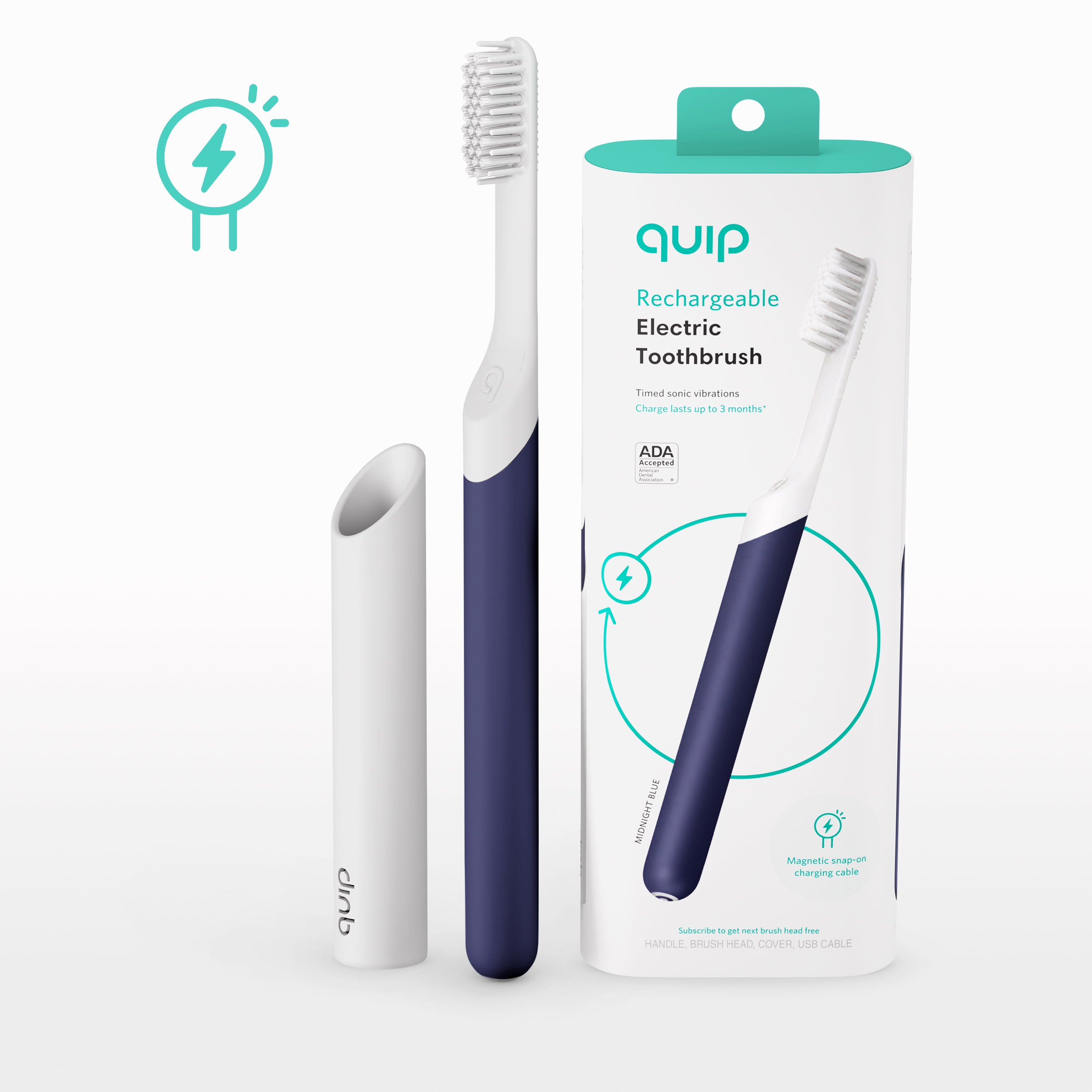 Quip Adult Electric Rechargeable Toothbrush Full Head Midnight