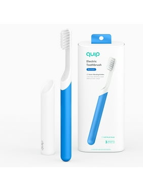 Quip Adult Electric Toothbrush, Built-in Timer + Travel Case, Blue Plastic, 1 Ct