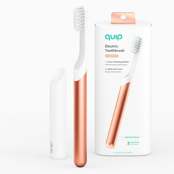 Quip Adult Electric Toothbrush Full Head, Built-in Timer + Travel Case, Copper Metal