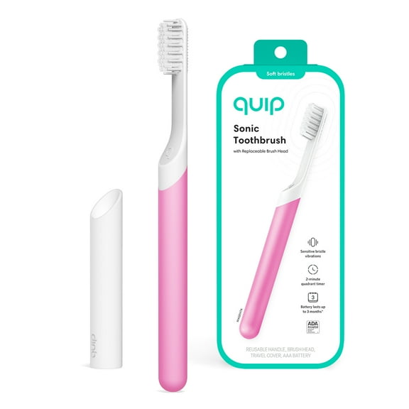 Quip Adult Electric Toothbrush Full Head, Built-in Timer + Travel Case, Magenta Plastic