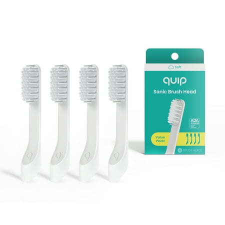 Quip Electric Toothbrush Replacement Brush Full Head, Soft Bristles, 4 Pack