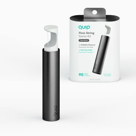 Quip Dental Floss Picks, Refillable Dispenser, Slate Metal, 3-Month Mint Refill