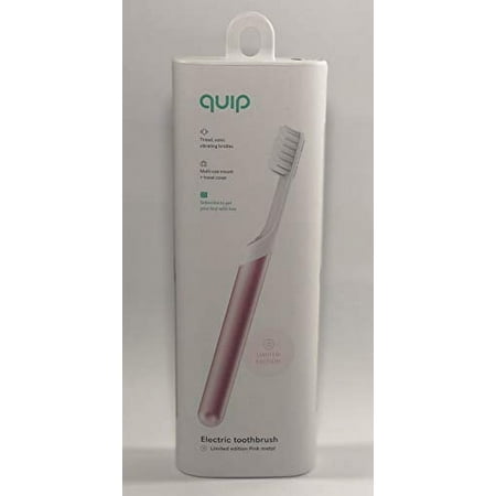 Quip Sonic Toothbrush for Adults, Timed Electric Brush with Soft Bristles, Replaceable Head, Pink Metal Handle, Travel Cover