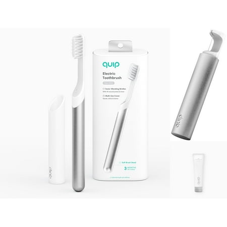 Quip Silver Metal Electric Toothbrush, Toothpaste & Refillable Floss Gift Set