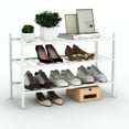thumbnail image 1 of Quiqear 3-Tier Shoe Rack, Stackable Bamboo Shoe Shelf, 12 Pairs Storage Organizer for Shoes, White, 1 of 10