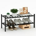 thumbnail image 1 of Quiqear Bamboo Shoe Rack, Stackable 2-Tier Shoe Storage, Black Shoe Rack Organizer for Closet, 9 Pairs, 1 of 10