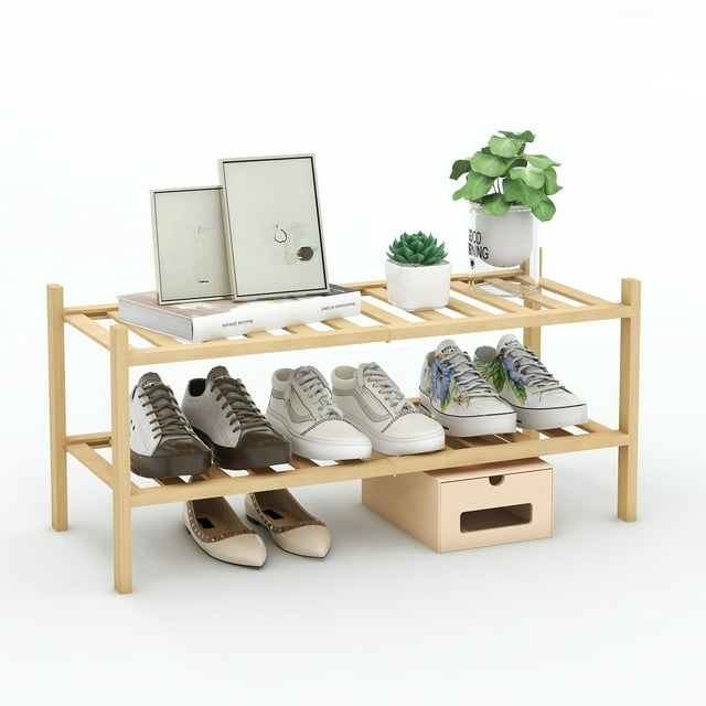Quiqear Updated Bamboo 2-Tier Shoe Rack, Shoe Storage Organizer for ...