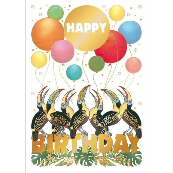 Quire Seven Toucans Holding Balloons Birthday Card for Anyone