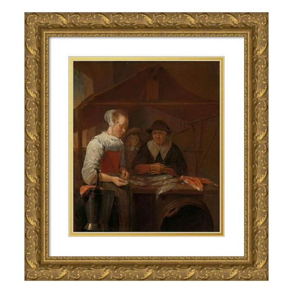 Quirijn Van Brekelenkam 15x17 Gold Ornate Wood Frame and Double Matted Museum Art Print Titled - The Fishwife (1650 - 1670)