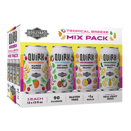 Quirk Gluten-Free, Real Fruit Juice Tropical Hard Seltzer, 12 fl oz, 12 Pack Cans, 4% ABV