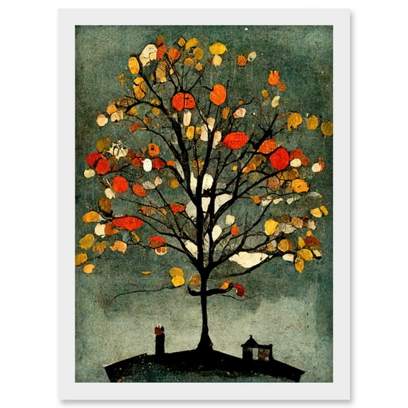 Quirky Abstract Autumn Tree Artwork Framed Wall Art Print A4